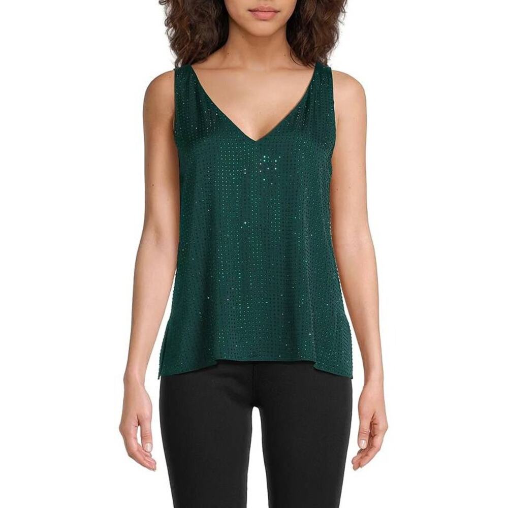 Emanuel Ungaro Rosie Crystal Embellished Tank Top in Pine M